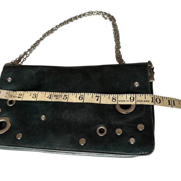 HOBO INTERNATIONAL DEEP GREEN RIVET GROMMET DETAILED LEATHER BAGUETTE PURSE - Picture 12 of 15